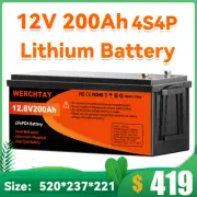 12V 200Ah Lithium Iron Phosphate Battery LiFePO4 Solar Camping Rechargeable RV