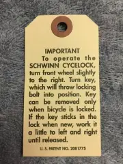 FIVE VINTAGE SCHWINN CYCLELOCK TWO SIDED OPERATION INSTRUCTION HANGING TAGS