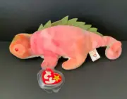 TY BEANIE BABIES IGGY THE IGUANA 9" TIE-DYED PVC NMW/TAGS #BB802 PROT TAG-ERRORS