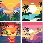 NAIMOER Framed Paint by Numbers for Kids and Adults - 4 Pack Moon Canvas With Wooden Easel (8x8 Inch) - DIY Acrylic Cartoon Oil Painting Kit