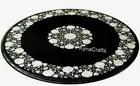 Dining Table Top Inlaid with Floral Design Black Round Marble Reception Table
