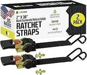 DC Cargo Mall 2 Boat Gunwale Tie Down Straps - 2 Inch x 38 Inch Retractable Trailer Straps for Boat - 2500 lbs Break Strength
