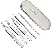 Blackhead Remover Kit - FEITA Blackhead Tweezers Removal Tool Kit Set - Acne Tweezers Pimple Comedone Extractor With Travel Case (5 Pcs)