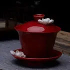 Flower Gaiwan Teacup Teapot Chinese Ru Kiln Kung Fu Tea Set Tea Bowl Ceramic