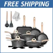 Healthy Nonstick Cookware Set - 20PCS with Multi-Stove Compatibility & Utensils