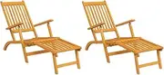 Pool Chair Chaise Lounge Folding Reclining Chairs for Outdoor, Set of 2 Folding Sun Lounger Deck Chairs for Beach, Lawn, Solid Wood Acacia