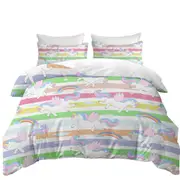 Stripes and Rainbow Unicorn Pattern Quilt Cover