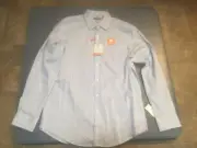 Van Heusen Men's M Light Blue & White Checked Non-Iron Button Up Dress Shirt $60