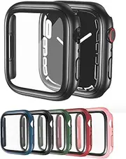 Black Hard Case with Tempered Glass Screen Protector, Transparent Case Ultra-Thin Shockproof Overall Protective Cover Compatible for Apple Watch Series 7, iWatch 3D Glasss Case, 2 Pack 41mm & 45mm