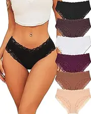 [ALL OF ME] Pack of 6 Cotton Underwear Women's Lace Briefs Soft Hipster Sexy Panties Underwear S-XL