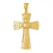 14K Gold 32MM Greek Key Cross Pendant