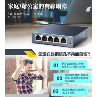 TP-Link TL-SG105 5埠10/100/1000Mbps 網路交換器 Gigabit 交換器