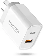 HEYMIX 20W USB C Fast Charger, 2-Port PD USB-C Wall Plug with Fast Charging QC3.0, USB-C Power Adapter C Wall Charger AU-Plug Compatible with iPhone 15/14/13/12/11, iPad, Samsung,Galaxy,Pixel,Airpods