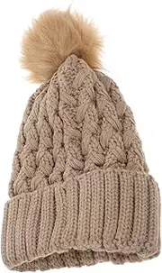 [GALPADA] Fluffy Warm Hat for Women Stylish Fuzzy Beanie with Cute Fur Ball Design for Outdoor Activities Autumn Khaki