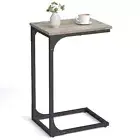C-Shaped End Table, Small Side Table for Couch, Sofa Table 1 Greige + Black