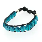 8" Blue Quartz Stretch Beaded Bracelet Stone Semi Prescious Jewelry Black Cord