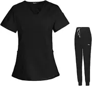 [Ｓｉｍｈｏａ] Scrub Set for Women Men, Nursing Uniforms, V Neck Scrub Top Jogger Scrub Pants Stretch Breathable Hospital Nurse Costume for Beauty Salon,