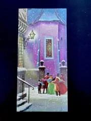 VTG Unused Xmas Greeting Card Carolers Performing Under Lantern Glow In Snow