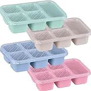 4 Pack Wheat Straw Lunch Box,5-Compartment Lunch Box,Snack Case,Durable Bento Container,Divided Food Storage Containers,Transparent Lids,for School,Work,Travel