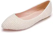 [Crystal Queen] Women Pumps Thin Heels Pointed Toe Shoes Kitten Heel Handmake Pearls Shoes Ivory Beige Pearls Wedding Bridal Princess Shoes