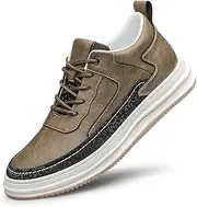 [TUMAHE] Men's Elevator Shoes, Slip on Invisible Height Increasing Trainers for Men Fashion Breathable Leather Elevated Shoes