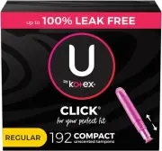 U by Kotex Click Compact Tampons, Regular, Unscented, 192 Count (6 Packs of 3...