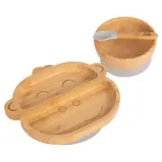 3pc Tiny Dining Grey Bamboo Monkey Baby Feeding Set with Suction Cup