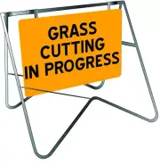 GRASS CUTTING IN PROGRESS 600 x 600mm Non Reflective Sign w/ Swing Stand