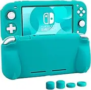 Silicone Protective Case for Nintendo Switch Lite, Soft Grip Case Cover with Comfort Ergonomic Handles for Nintendo Switch Lite 2019 [Self Stand][4 Thumb Stick Caps] (Turquoise)