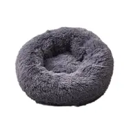 Round Shape Long Plush Pet Nest Cushion For Cat Dog Sleeping Dark Grays Diameter 50 Cm Pet Beds
