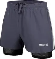[MOVEUP] Men's 2 in 1 Workout Running Shorts 5" Quick Dry Athletic Shorts Lightweight Gym Training Short for Men with Phone Pockets