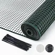 PotatoLife Plastic Hardware Mesh Netting, Garden Netting, Temporary Fence, Tree Guards, Safety Net for Balcony, Deck, Stair Railing, Animal Barrier, Poultry, Deer, with 50 Zip Ties, 40'' x 25', Green