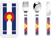 Colorado State Flag 3 Piece Set For Camping Stainless Steel Flatware, Spoon, Fork, Knife, Ideal For Outdoor