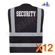 Black Security Safety Vest – High Visibility with Reflective Strips &Pockets x12