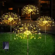 Waterproof Garden Solar 4-IN-1 Set Firework Lights with Remote 8 Modes 120 LED Starburst String Lights Christmas Fairy Light