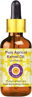Deve Herbes Pure Apricot Kernel Oil (Prunus armeniaca) with Glass Dropper Natural Therapeutic Grade Cold Pressed 100ml (3.38 oz)