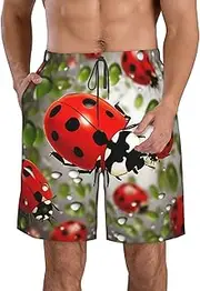 [FJWSLCH] Ladybug Men's Swim Trunks Quick Dry Swimming Board Shorts Drawstring Hawaiian Beach Shorts