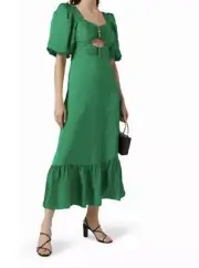 Sandro Dress Sz 36 / US S Falbala Embellished Cutout Green Midi NWT Retail $580