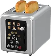 2 Slice Touchscreen Smart Toaster, Wide Slots Toaster with Digital Timer, 6 Bread Types and 6 Shade Setting, Stainless Steel Toast Waffle Maker with Defrost Functions, for Home Kitchen
