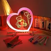 Acrylic Dry Erase Board with Light,Heart LED Note Memo LED Letter Message BoardMother's Day Night Lights for Mother Birthday Bedroom Decor