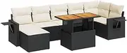 vidaXL 8 Piece Garden Sofa Set with Cushions - Modular Black Poly Rattan Outdoor Patio Furniture, Adjustable Table with Acacia Wood Top, Water-Resistant Storage, Includes Cushions