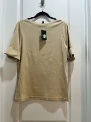 NWT Ralph Lauren Boat Neck Top 3/4 Sleeve Beige 1X Roll Up Half Sleeve