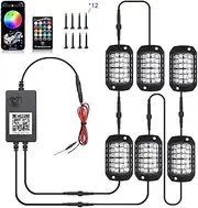 RGB LED Rock Lights, Remote APP Control RGB 3D Lens LED for Offroad SUV ATV UTV Neon Underbody Undergolw Car Chassis Light,6 in 1