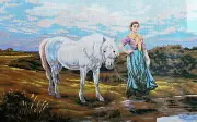 Needlepoint Tapestry Painted Canvas Gobelin 14280 - Lady and Horse. 24"x36"