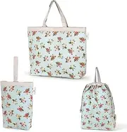 COLORFUL CANDY STYLE/LAURA ASHLEY NJ503800 Kindergarten Entrance Series Gusseted Bag and Drawstring 3-piece Set, Ena's Garden Lesson Bag, Shoe Case, Drawstring Bag, Large, Preparation for Kindergarten