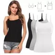 Women Tank Tops Adjustable Strap Camisole With Built in Bra Vest Cami UnderShirt