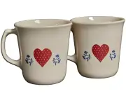 CORNINGWARE COFFEE MUGS LOT Red White Blue Country Home AMERICANA STONEWARE PAIR