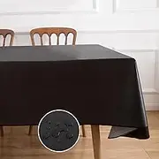 NLMUVW Vinyl Tablecloth with Flannel Backing 100% Waterproof Rectangle PVC Table Cloth Oil Proof Wipe Clean Table Cover for Dining Party Camping Outdoor, Black, 60 X 140 Inch