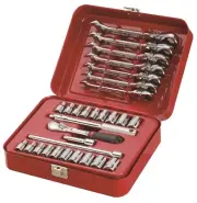 Sidchrome 30-PIECE METRIC/AF SOCKET & GEARED SPANNER SET SCMT12105 1/4" Drive