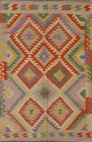 Flat Weave Reversible Kilim South-western Area Rug 5'x7' Pastel Color Wool Rug